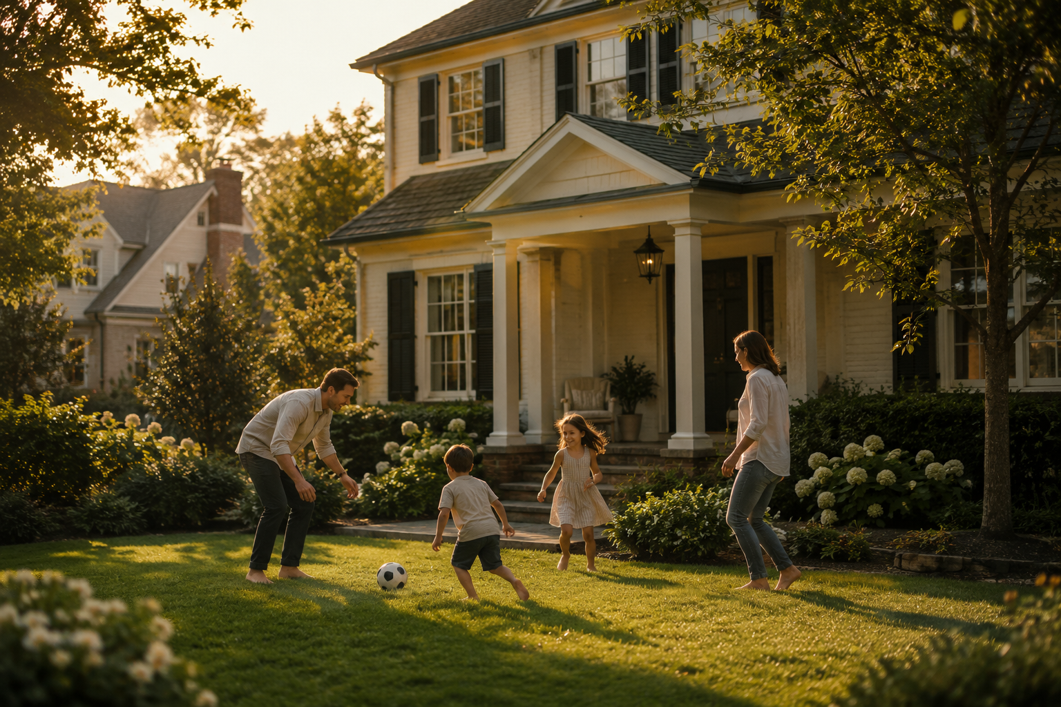 A warm family moment inside a cared-for home, with natural light and a calm domestic atmosphere.