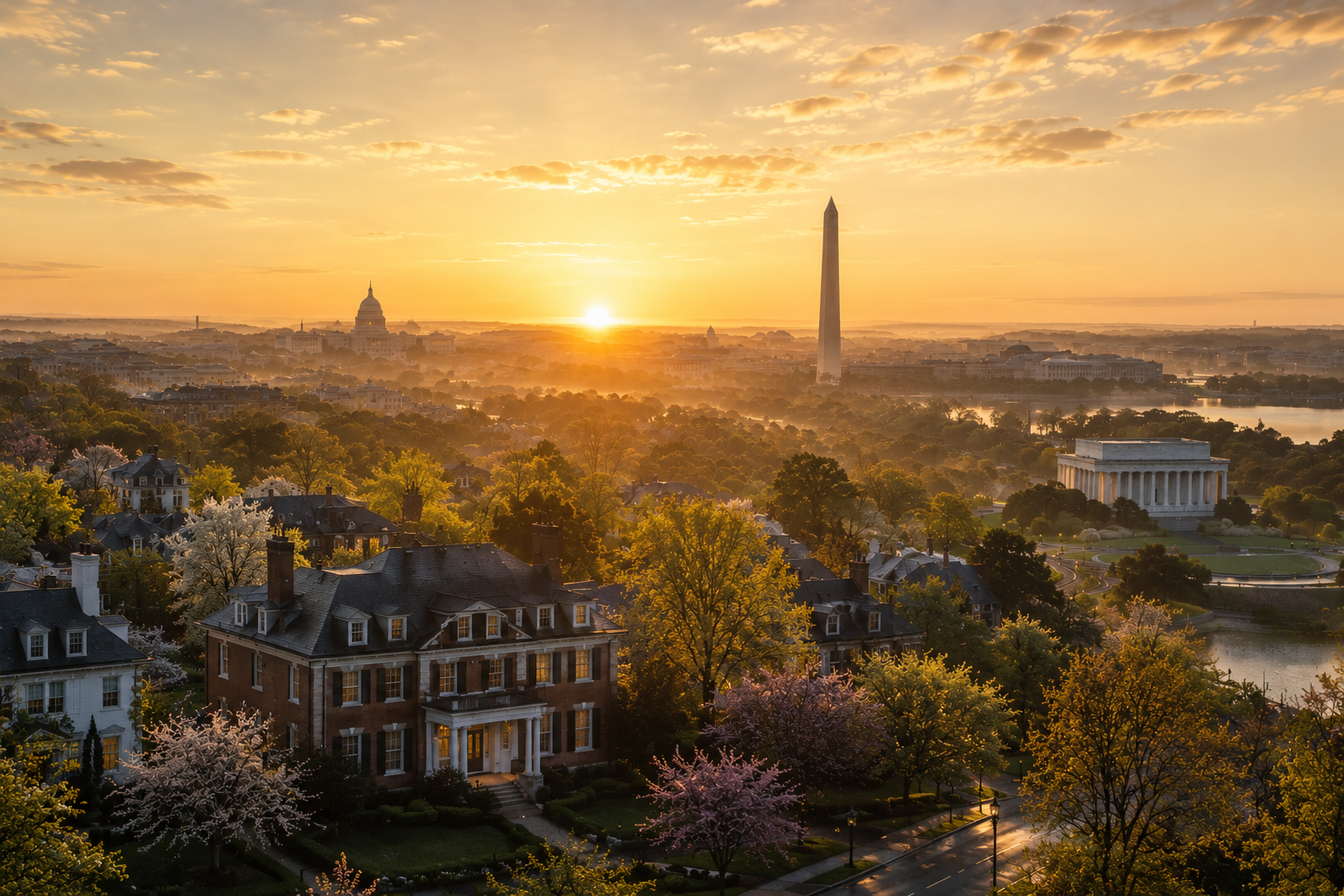 Sunrise over Washington, D.C. symbolizing the beginning of a new chapter in homeownership.
