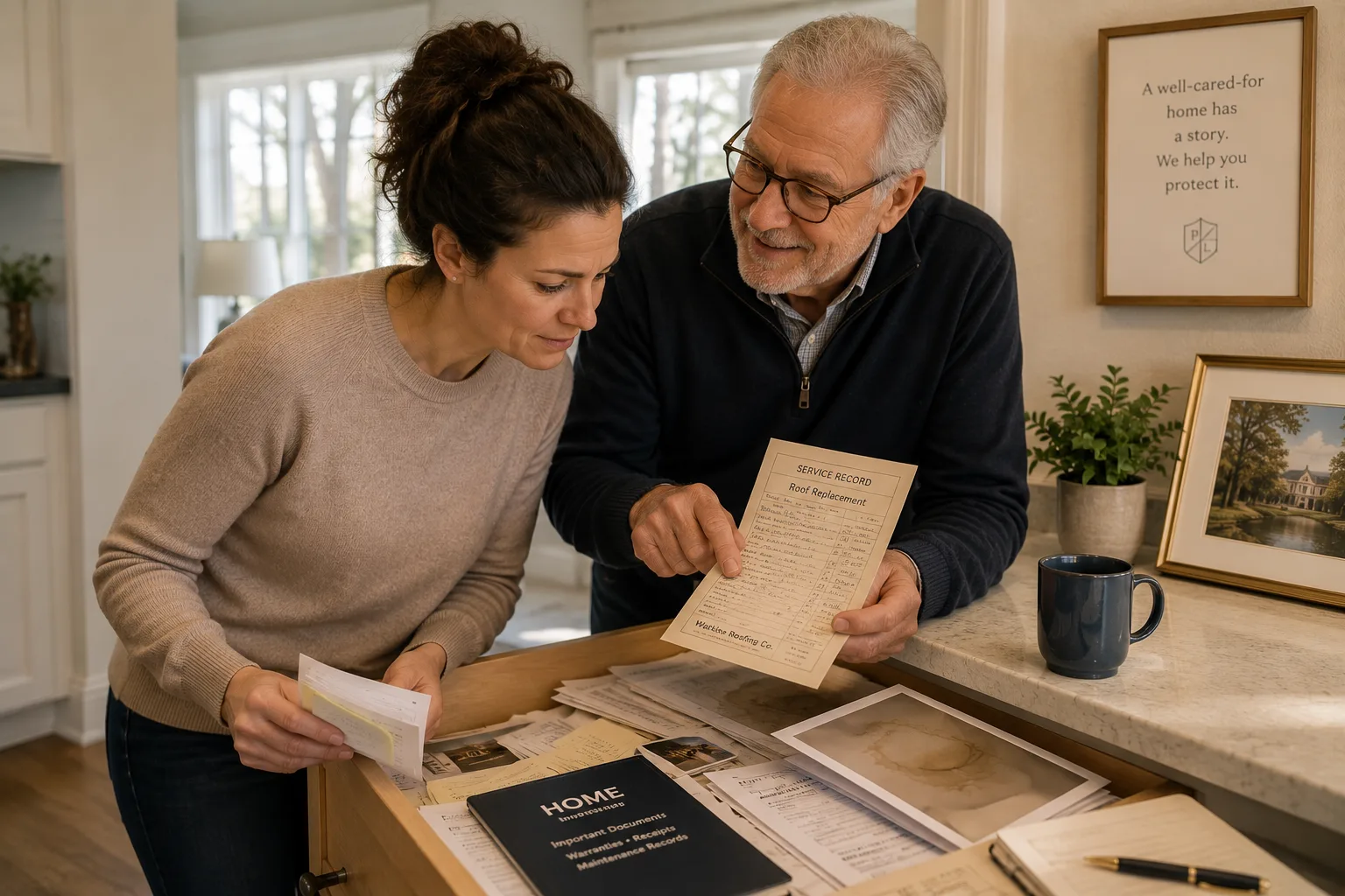 A homeowner and trusted advisor reviewing a service record that restores missing context around a home concern.