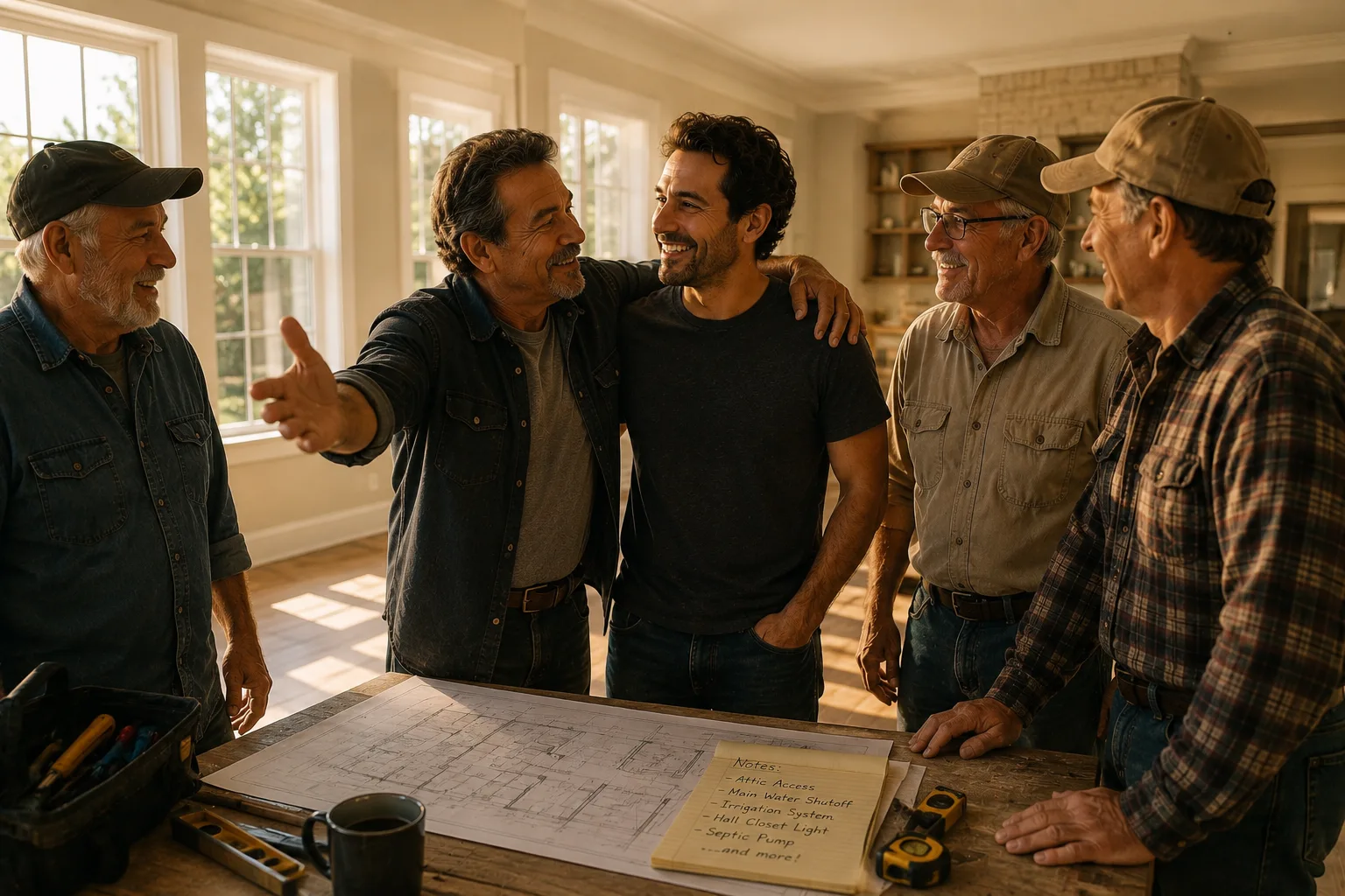 A father introduces his son to trusted experienced homeowners and tradesmen, showing that caring for a home doesn't have to happen alone.